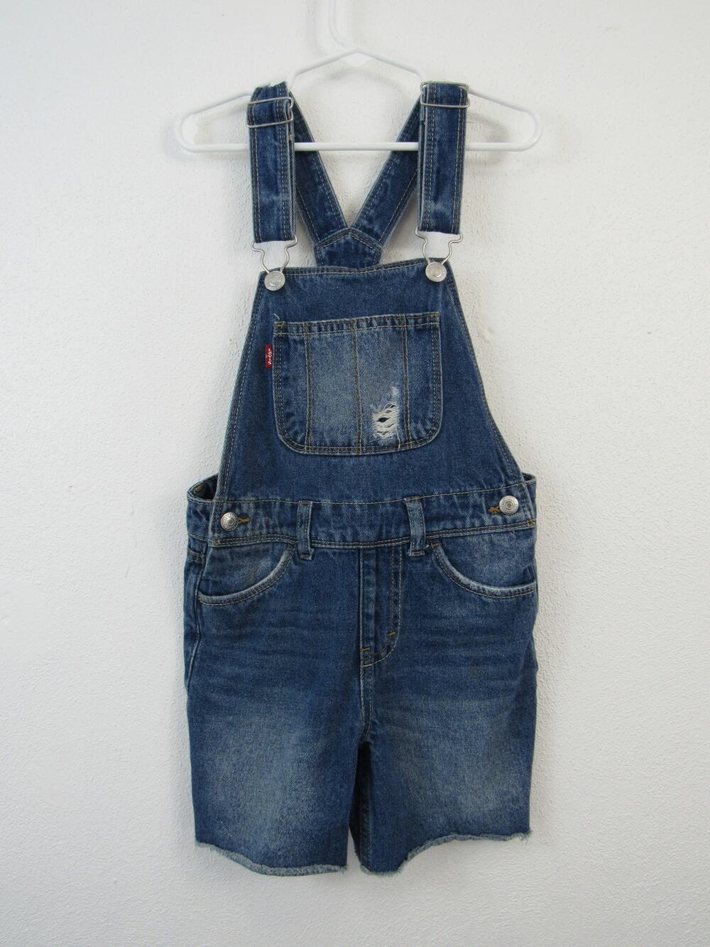 Levi's Shortalls 6 Reg Denim Distressed Overalls Shorts Frayed Hems Cut Off